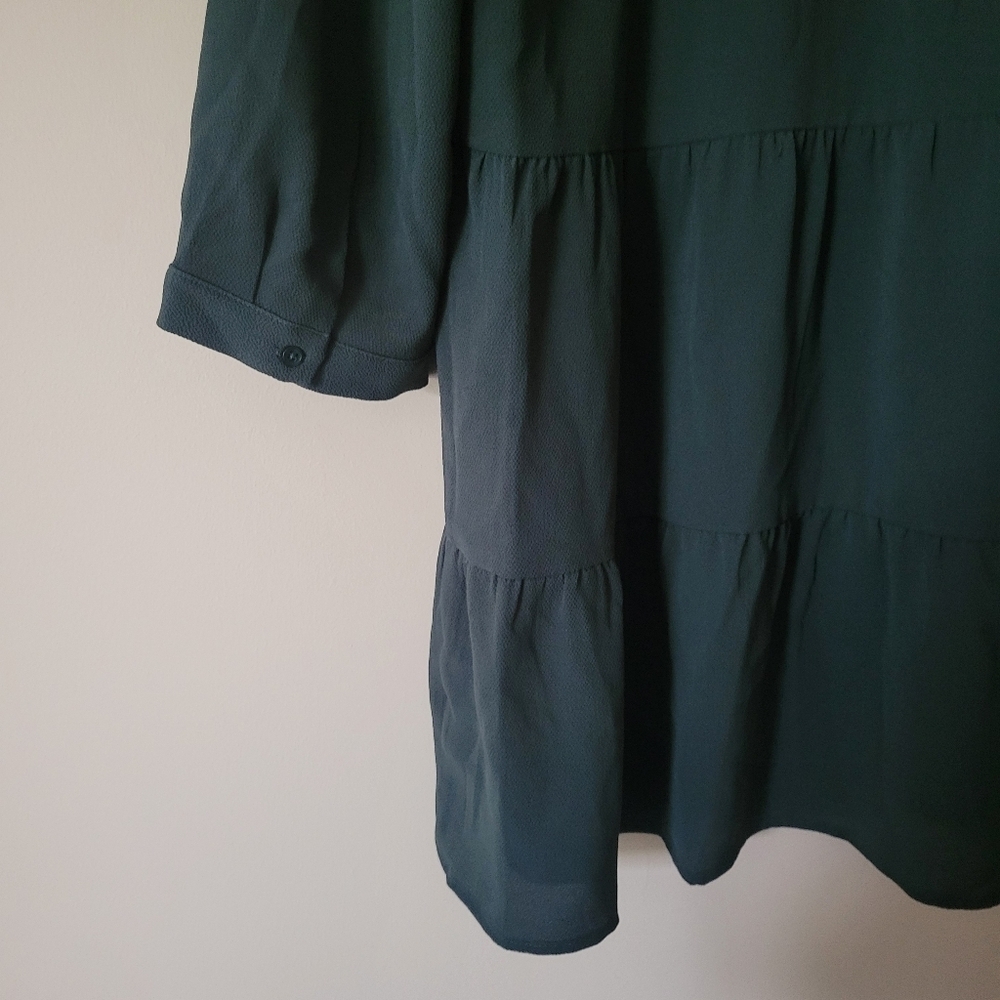 Reitmans Tiered 3/4 Sleeve Babydoll Tunic Shirt in Deep Forest Green Size Large - Picture 6 of 8